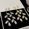 Women's Fashion Exaggerated Long Elegant Tassel Earrings 925 Silver Copper Leaves Design