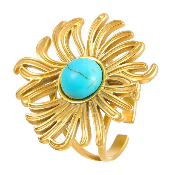 Women's Fashion Exaggerated Ring Stainless Steel Flower Geometric Electroplating Jewelry