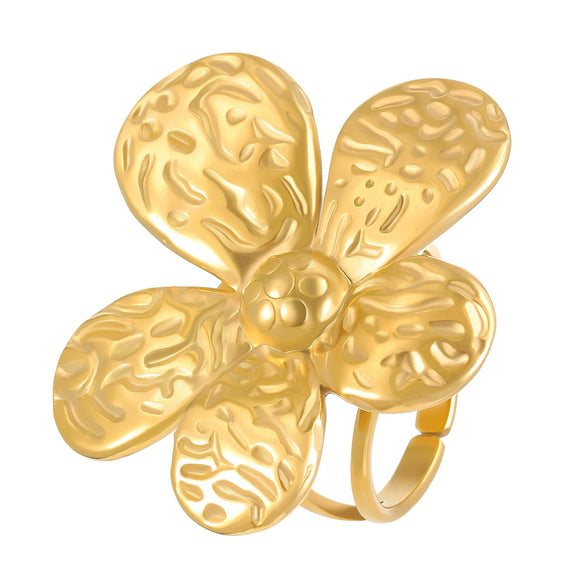 Women's Fashion Exaggerated Ring Stainless Steel Flower Geometric Electroplating Jewelry
