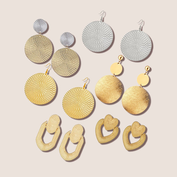 Women's Fashion Exaggerated Round Geometric Dangle Earrings Metal Electroplated Color Block Statement Ear Accessories
