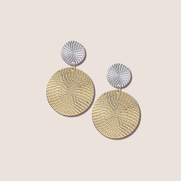 Women's Fashion Exaggerated Round Geometric Dangle Earrings Metal Electroplated Color Block Statement Ear Accessories