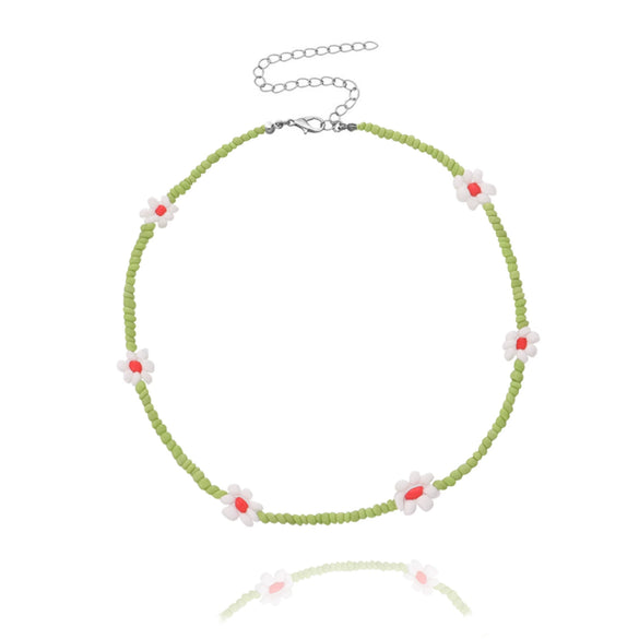 Women's Fashion Exquisite Beaded Necklace With Glass Glazed Beads And Artificial Crystal Pendant In Flower Shape Seiko Processed