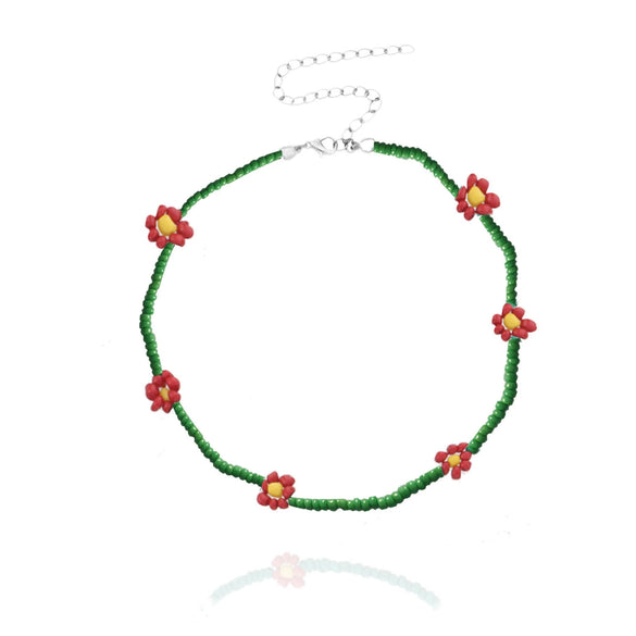Women's Fashion Exquisite Beaded Necklace With Glass Glazed Beads And Artificial Crystal Pendant In Flower Shape Seiko Processed