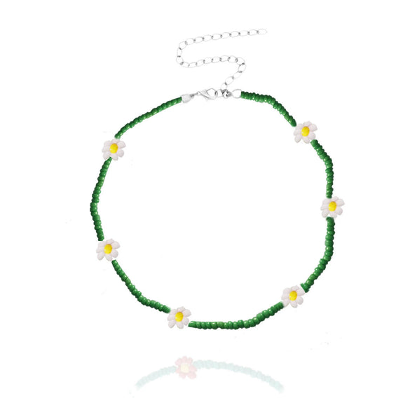 Women's Fashion Exquisite Beaded Necklace With Glass Glazed Beads And Artificial Crystal Pendant In Flower Shape Seiko Processed