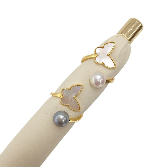 Women's Fashion Exquisite Natural Sea Shell Butterfly Copper Ring With Freshwater Pearls