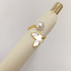 Women's Fashion Exquisite Natural Sea Shell Butterfly Copper Ring With Freshwater Pearls