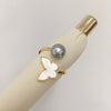 Women's Fashion Exquisite Natural Sea Shell Butterfly Copper Ring With Freshwater Pearls