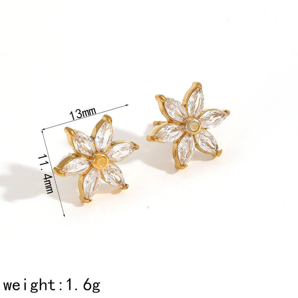 Women's Fashion Flower Geometric Stainless Steel Stud Earrings With Diamond And Electroplating Treatment