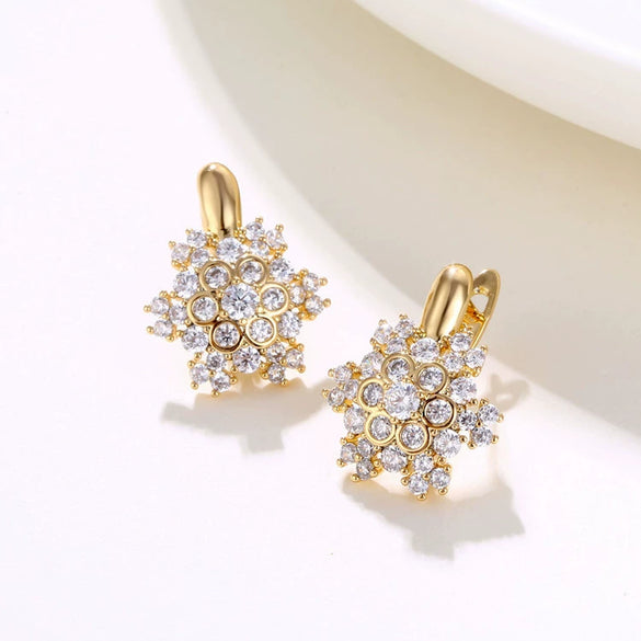 Women's Fashion Flower Inlaid Zircon Earrings Metal Electroplated Floral Stud Earrings Jewelry