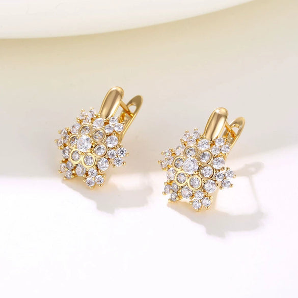Women's Fashion Flower Inlaid Zircon Earrings Metal Electroplated Floral Stud Earrings Jewelry