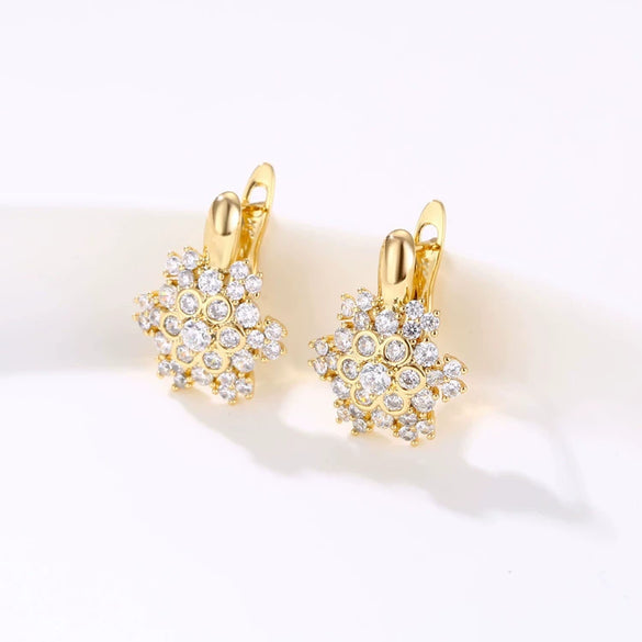 Women's Fashion Flower Inlaid Zircon Earrings Metal Electroplated Floral Stud Earrings Jewelry