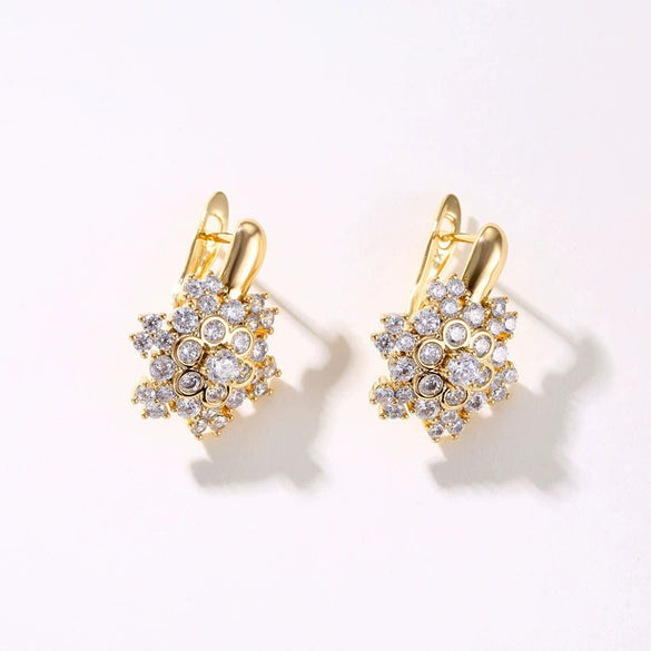 Women's Fashion Flower Inlaid Zircon Earrings Metal Electroplated Floral Stud Earrings Jewelry
