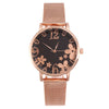 Women's Fashion Flower Quartz Watch With Alloy Case Metal Strap And Stainless Steel Clasp Round Dial