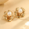 Women's Fashion Flower Shaped Stainless Steel Electroplated Pearl Earrings