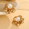 Women's Fashion Flower Shaped Stainless Steel Electroplated Pearl Earrings