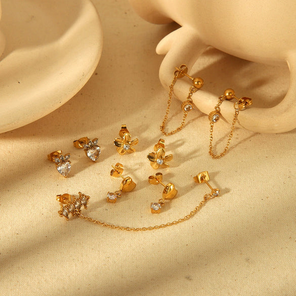 Women's Fashion Flower Stud Earrings Stainless Steel 18K Gold Electroplated