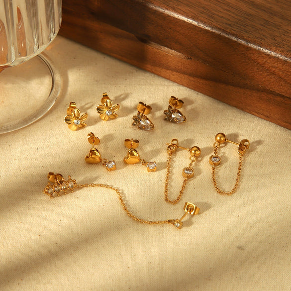 Women's Fashion Flower Stud Earrings Stainless Steel 18K Gold Electroplated