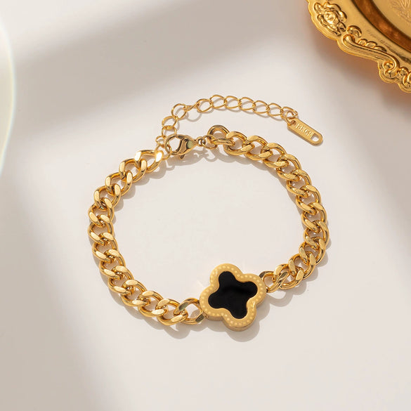 Women's Fashion Fourleaf Clover Titanium Steel Bracelet With Distinctive Thick Chain And Electroplating Hiphop Accessories