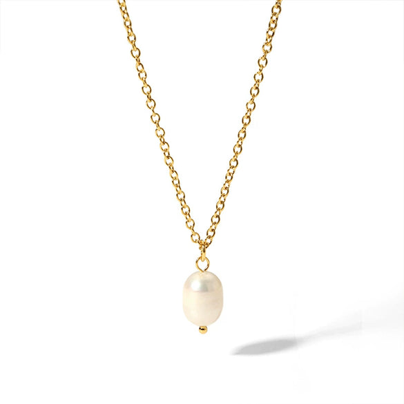 Women's Fashion Fresh Water Pearl Pendant Clavicle Chain Jewelry In Geometric Style Made Of Stainless Steel With Pvdp Furnace Real Gold Treatment