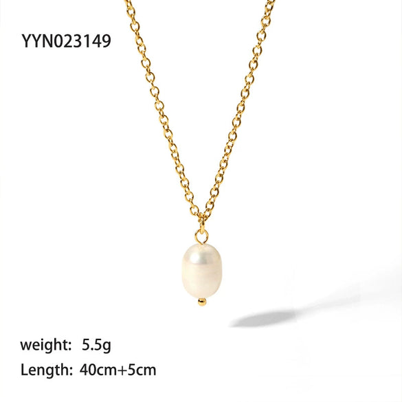 Women's Fashion Fresh Water Pearl Pendant Clavicle Chain Jewelry In Geometric Style Made Of Stainless Steel With Pvdp Furnace Real Gold Treatment