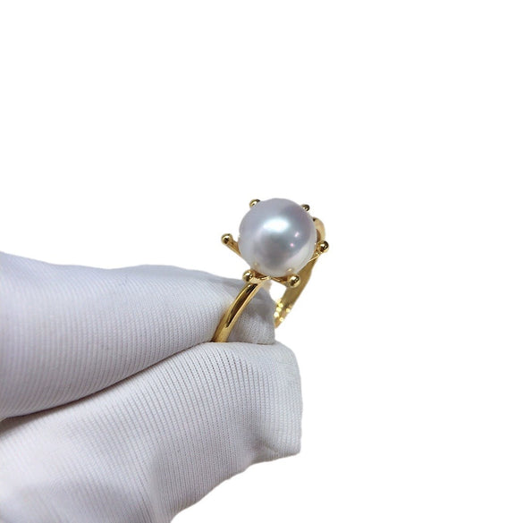 Women's Fashion Freshwater Pearl Ring In S925 Sterling Silver Round Shape
