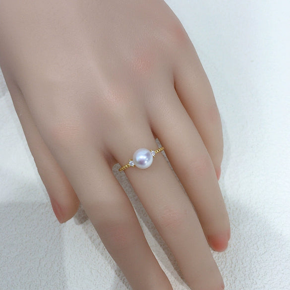 Women's Fashion Freshwater Pearl Ring In S925 Sterling Silver Round Shape