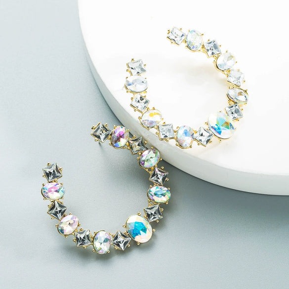 Women's Fashion Geometric Alloy Earrings With Square Oval Diamond Shape And Sparkling Diamond Detail