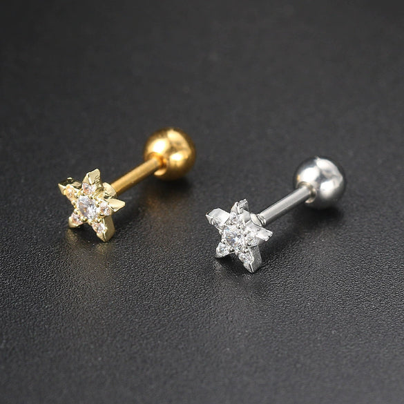 Women's Fashion Geometric Brass White Steel Star And Moon Constellations Electroplated Piercing Earrings