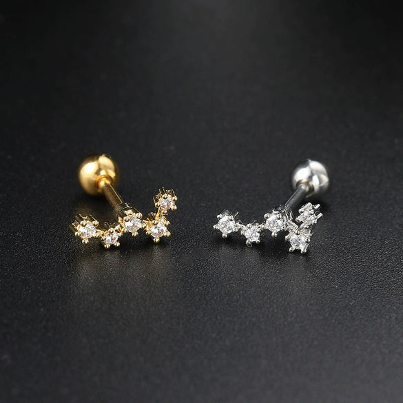 Women's Fashion Geometric Brass White Steel Star And Moon Constellations Electroplated Piercing Earrings