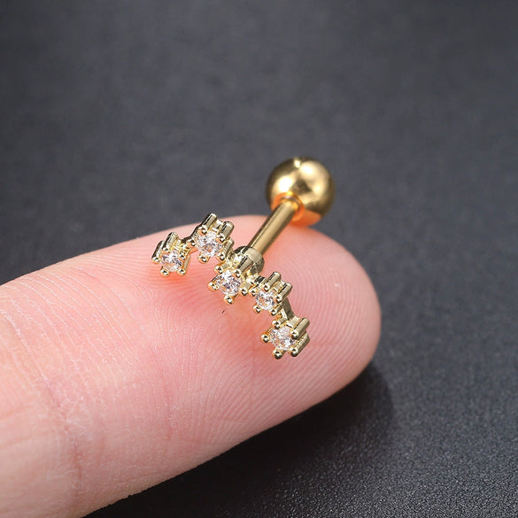 Women's Fashion Geometric Brass White Steel Star And Moon Constellations Electroplated Piercing Earrings