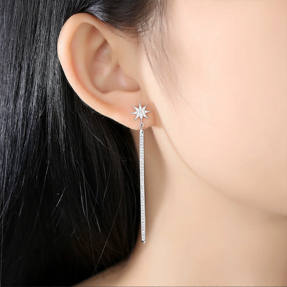 Women's Fashion Geometric Copper Electroplated Long Tassel Stud Earrings With Zircon Accents
