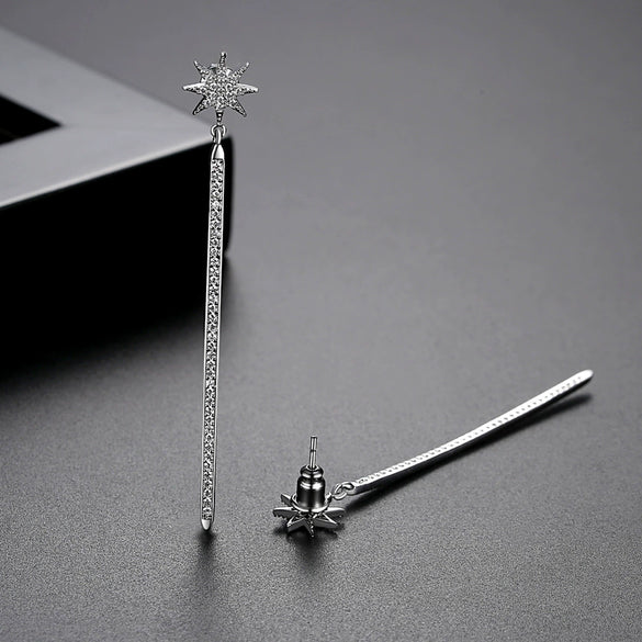 Women's Fashion Geometric Copper Electroplated Long Tassel Stud Earrings With Zircon Accents