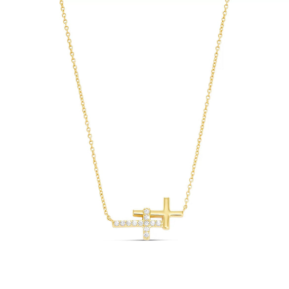 Women's Fashion Geometric Cross Necklace With Square Zircon Inlay Copper Electroplated Clavicle Chain Pendant Jewelry Gift