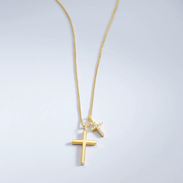 Women's Fashion Geometric Cross Necklace With Square Zircon Inlay Copper Electroplated Clavicle Chain Pendant Jewelry Gift