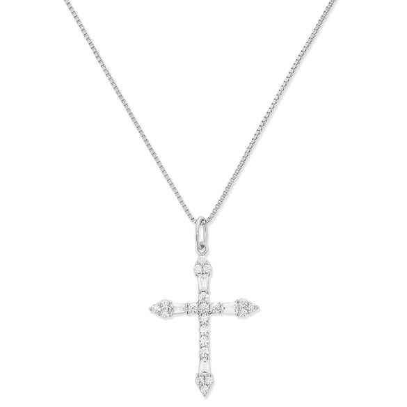 Women's Fashion Geometric Cross Necklace With Square Zircon Inlay Copper Electroplated Clavicle Chain Pendant Jewelry Gift