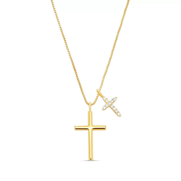 Women's Fashion Geometric Cross Necklace With Square Zircon Inlay Copper Electroplated Clavicle Chain Pendant Jewelry Gift