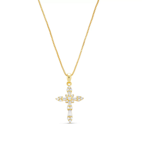 Women's Fashion Geometric Cross Necklace With Square Zircon Inlay Copper Electroplated Clavicle Chain Pendant Jewelry Gift