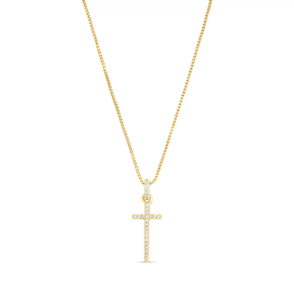Women's Fashion Geometric Cross Necklace With Square Zircon Inlay Copper Electroplated Clavicle Chain Pendant Jewelry Gift