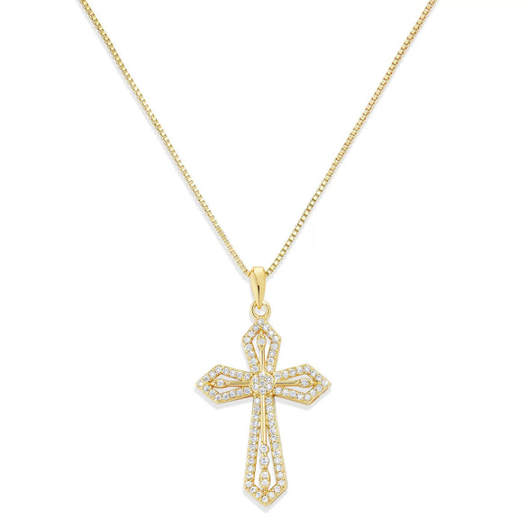 Women's Fashion Geometric Cross Necklace With Square Zircon Inlay Copper Electroplated Clavicle Chain Pendant Jewelry Gift