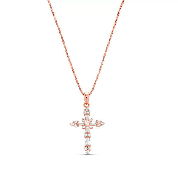 Women's Fashion Geometric Cross Necklace With Square Zircon Inlay Copper Electroplated Clavicle Chain Pendant Jewelry Gift
