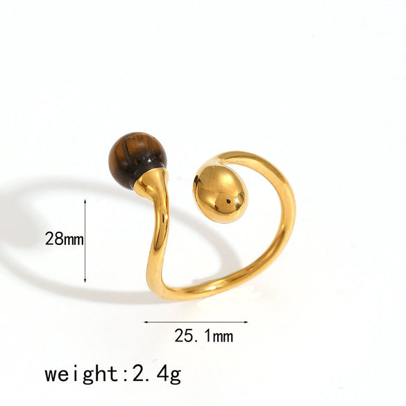 Women's Fashion Geometric Doubleheaded Open Irregular Stainless Steel Ring With Natural Stone And Electroplating