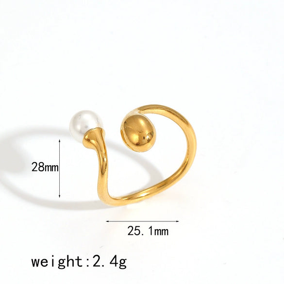 Women's Fashion Geometric Doubleheaded Open Irregular Stainless Steel Ring With Natural Stone And Electroplating