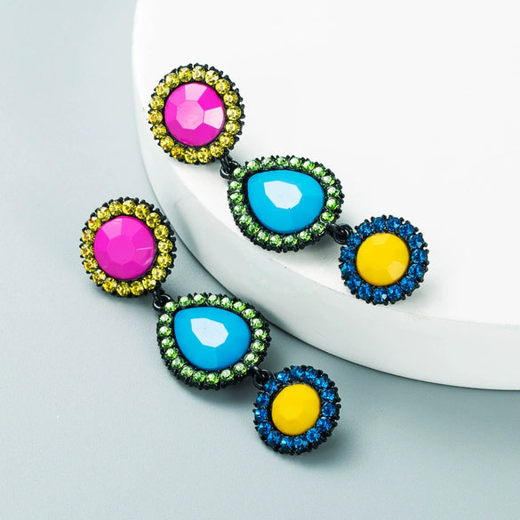 Women's Fashion Geometric Drop Earrings Long Alloy Dangle Earrings With Rhinestone Diamond Accents