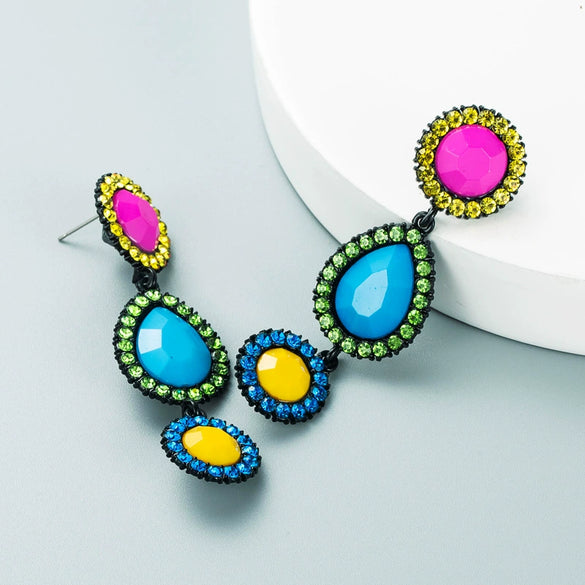 Women's Fashion Geometric Drop Earrings Long Alloy Dangle Earrings With Rhinestone Diamond Accents