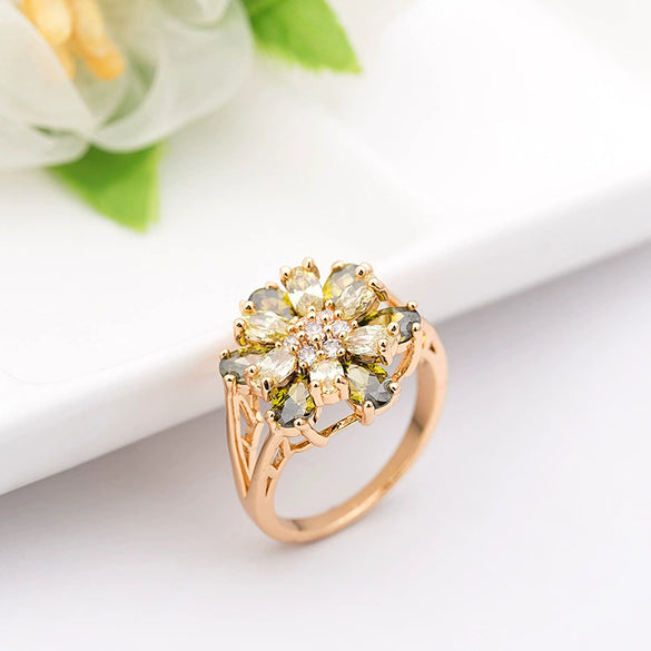 Women's Fashion Geometric Floral Copper Ring With Electroplated Finish Jewelry Accessory