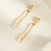 Women's Fashion Geometric Freshwater Pearl Rice Beads Tassel Earrings Stainless Steel 18K Gold Plated