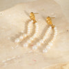 Women's Fashion Geometric Freshwater Pearl Rice Beads Tassel Earrings Stainless Steel 18K Gold Plated