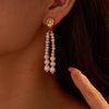 Women's Fashion Geometric Freshwater Pearl Rice Beads Tassel Earrings Stainless Steel 18K Gold Plated
