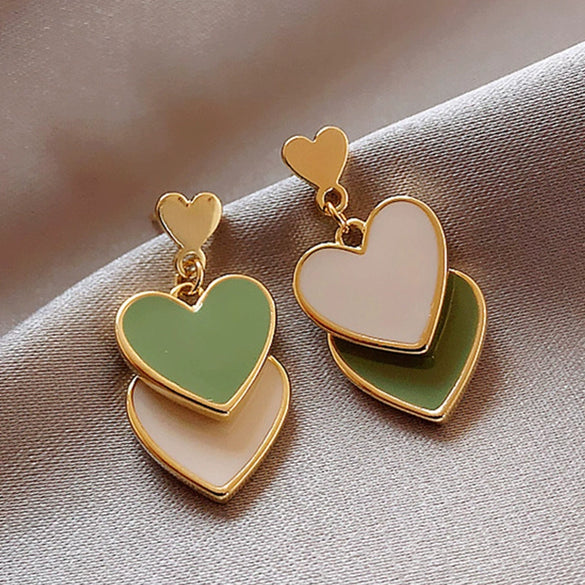 Women's Fashion Geometric Heart Shaped Pendant Earrings Alloy With Silver Needle Electroplated Love Earrings
