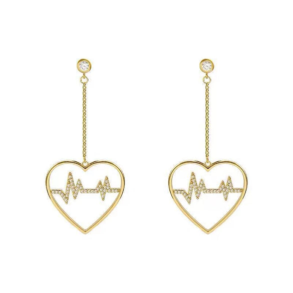 Women's Fashion Geometric Heart Shaped Pendant Earrings Alloy With Silver Needle Electroplated Love Earrings